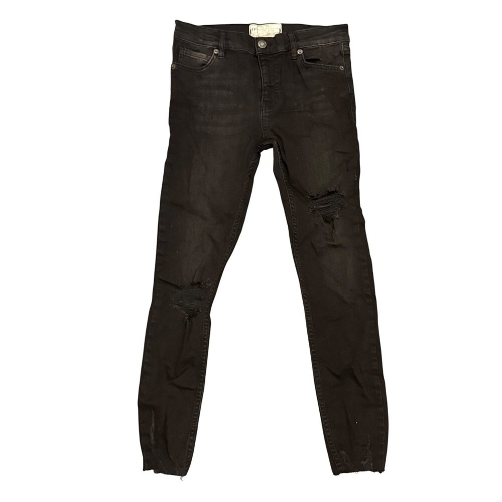 Free People Distressed Skinny Jeans Womens W25 Black Stretch Cotton Blend